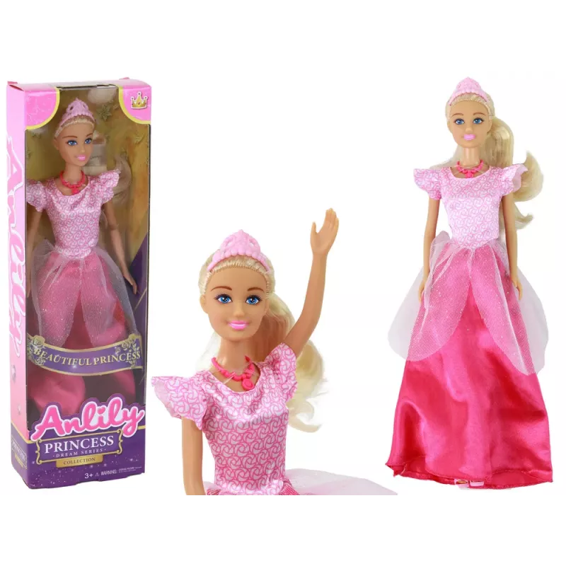 LEAN TOYS Bērnu lelle Anlily Princese ar garām blondiem matiem, tiāru un rozā kleitu