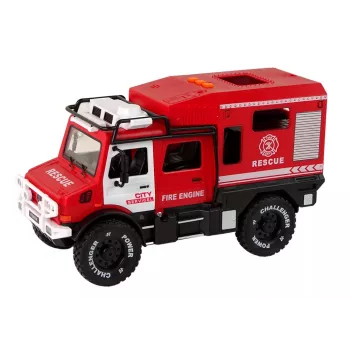 LEAN TOYS Bezceļu transportlīdzeklis Ugunsdzēsēju dienests Sarkans ar atveramām durvīm, skaņu un gaismu