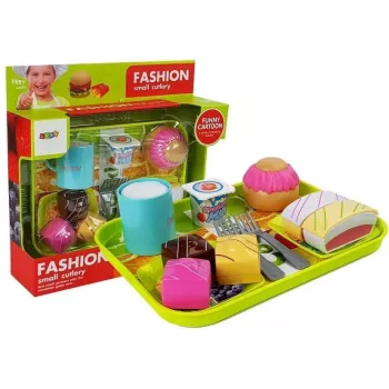 LEAN TOYS Set Ēdienkārtojums Desertam Kūkai ar Paplāti - 8 daļu Porcelāna un Nerūsējošā tērauda Servēšanas Komplekts