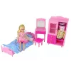LEAN TOYS Leļļu mēbeļu komplekts Gulta Skapis Tualetes galdiņš 29-30 cm modes lellēm, Rozā, 3 gab.