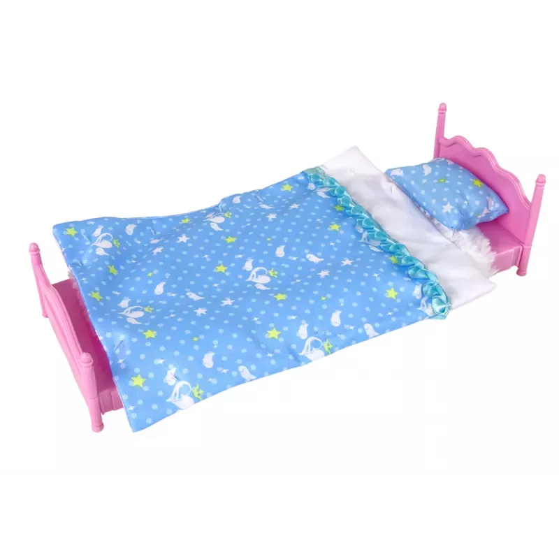 LEAN TOYS Leļļu mēbeļu komplekts Gulta Skapis Tualetes galdiņš 29-30 cm modes lellēm, Rozā, 3 gab.
