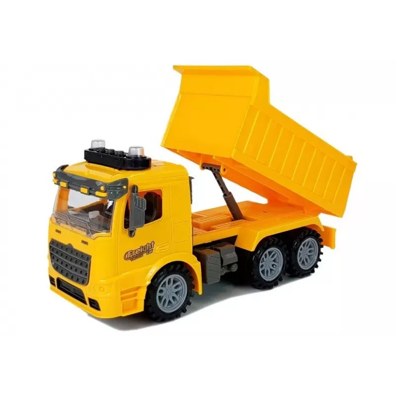 LEAN TOYS Tipper Set 1:14 RC Dump Truck ar ceļa zīmēm, gaismām un ātruma kameru - Dzeltens