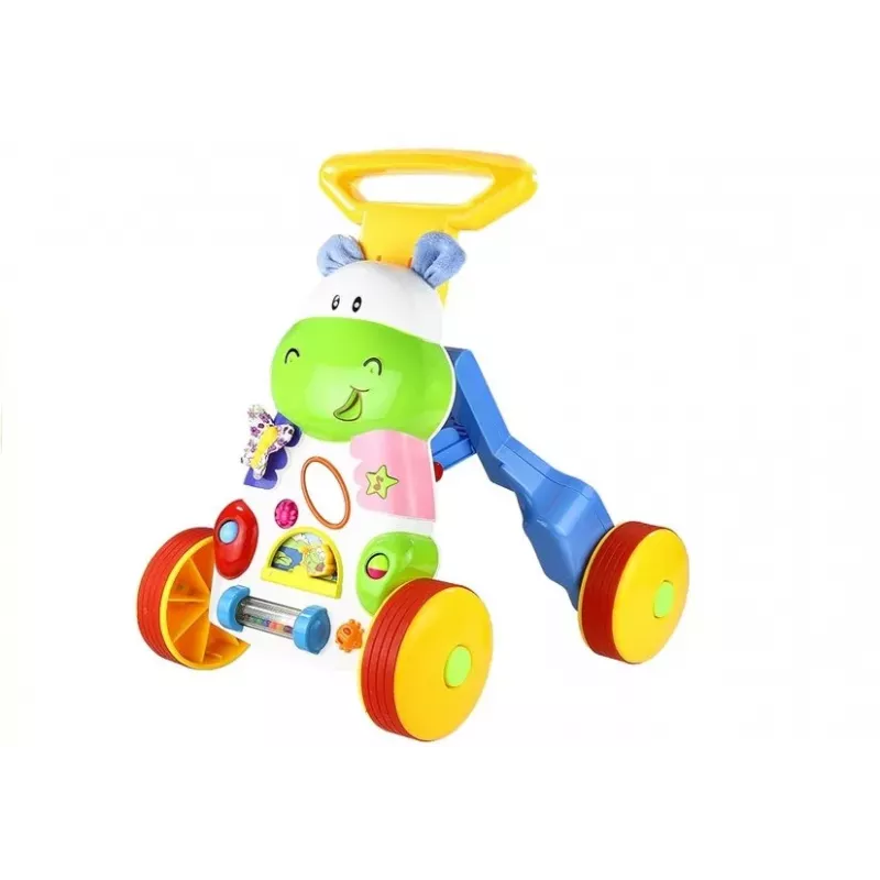 LEAN TOYS Bērnu stumjamā rotaļlieta Nīlzirgs ar skaņām, grabulīšiem, čaukstošām detaļām un spoguli