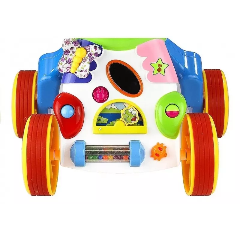 LEAN TOYS Bērnu stumjamā rotaļlieta Nīlzirgs ar skaņām, grabulīšiem, čaukstošām detaļām un spoguli