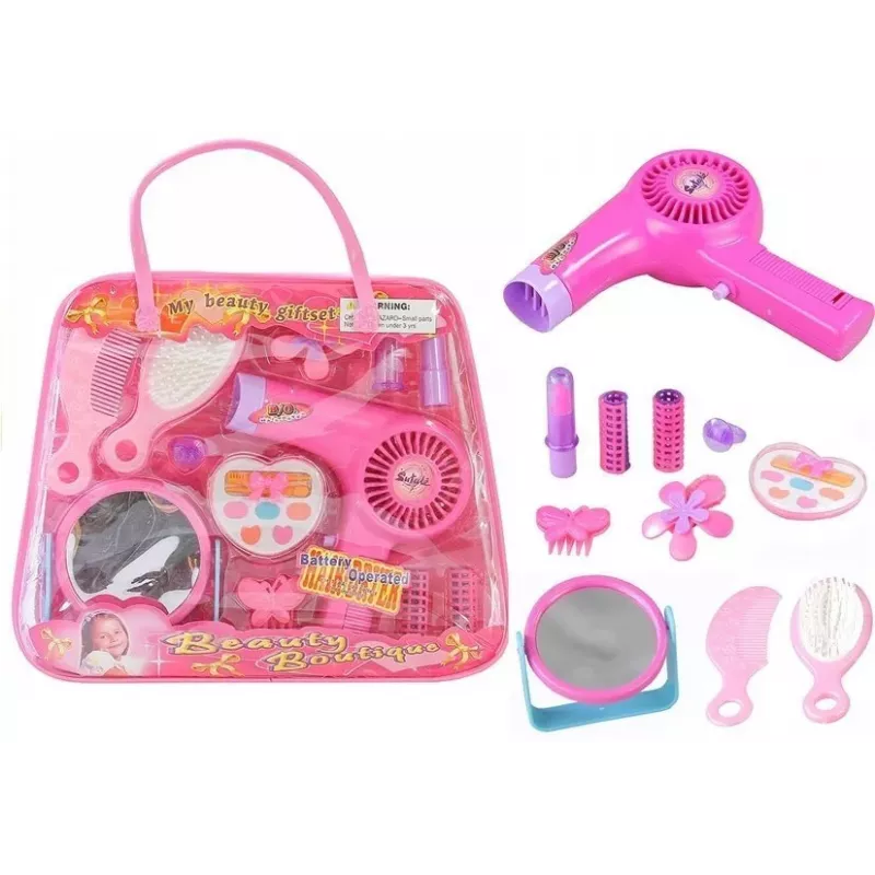 LEAN TOYS Meiteņu skaistumkopšanas komplekts Matu aksesuāru komplekts Reālistisks matu žāvētājs somā