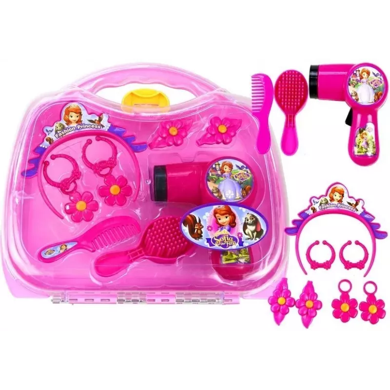 LEAN TOYS Princess in a Suitcase Set - Hair Dryer, Earrings, Headband, Pink