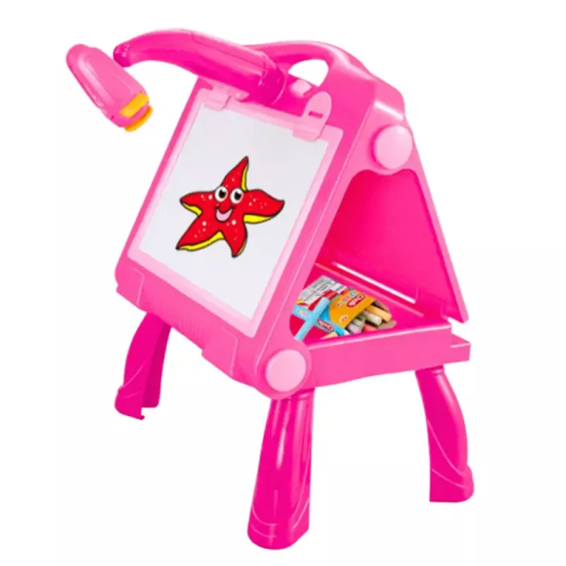 LEAN TOYS Zīmēšanas un gleznošanas galds ar projektoru un molbertu 4in1 49 cm