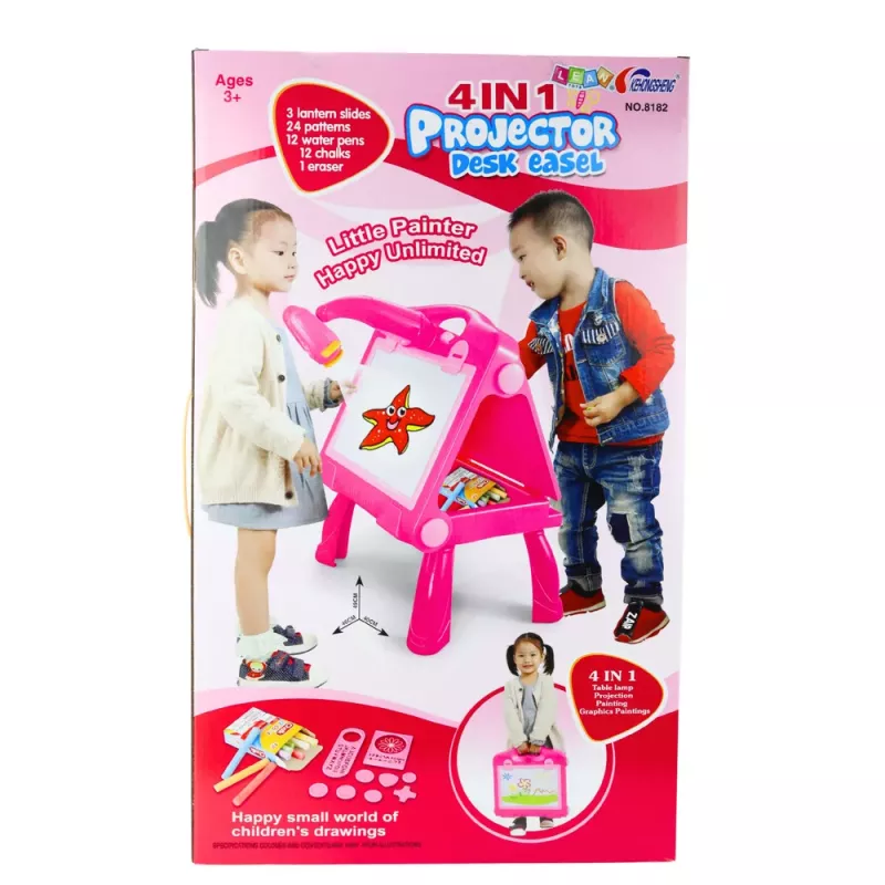 LEAN TOYS Zīmēšanas un gleznošanas galds ar projektoru un molbertu 4in1 49 cm