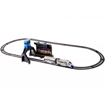 LEAN TOYS Commuter Train 244 cm Battery-Operated Electric Toy Train Set with Railway Station and Carriages