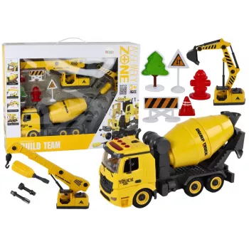 LEAN TOYS Būvniecības transportlīdzekļi ar skaņu un gaismu 1:12 DIY Betona maisītājs Celtnis Ekskavators