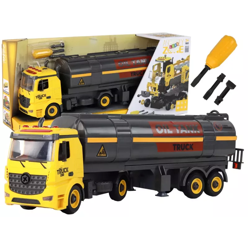 LEAN TOYS DIY Tank Truck For Assembling and Disassembling Yellow Lights Sound