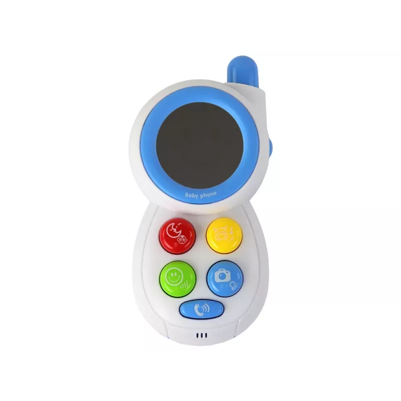LEAN TOYS Zils bērnu interaktīvais telefons ar gaismām, skaņām un spoguli