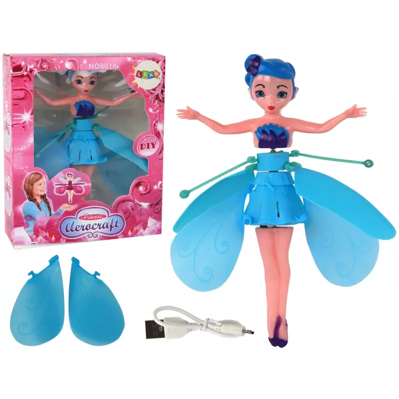 LEAN TOYS Ar roku vadāma burvju zilā feja lidojoša lelle