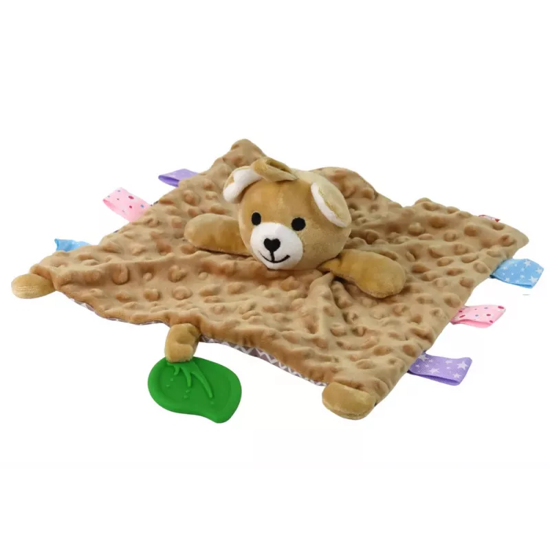 LEAN TOYS Teddy Bear Sensory Activity Blanket with Teether and Rattle