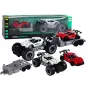 LEAN TOYS Komplekts: Balts bezceļu auto, Sarkans sporta auto, Evakuators