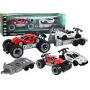 LEAN TOYS Sarkanais bezceļu auto un baltais sporta auto ar evakuatoru komplekts