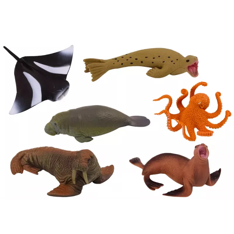 LEAN TOYS Jūras dzīvnieku figūriņu komplekts Valzirgs Ronis Astoņkājis 6 gab.