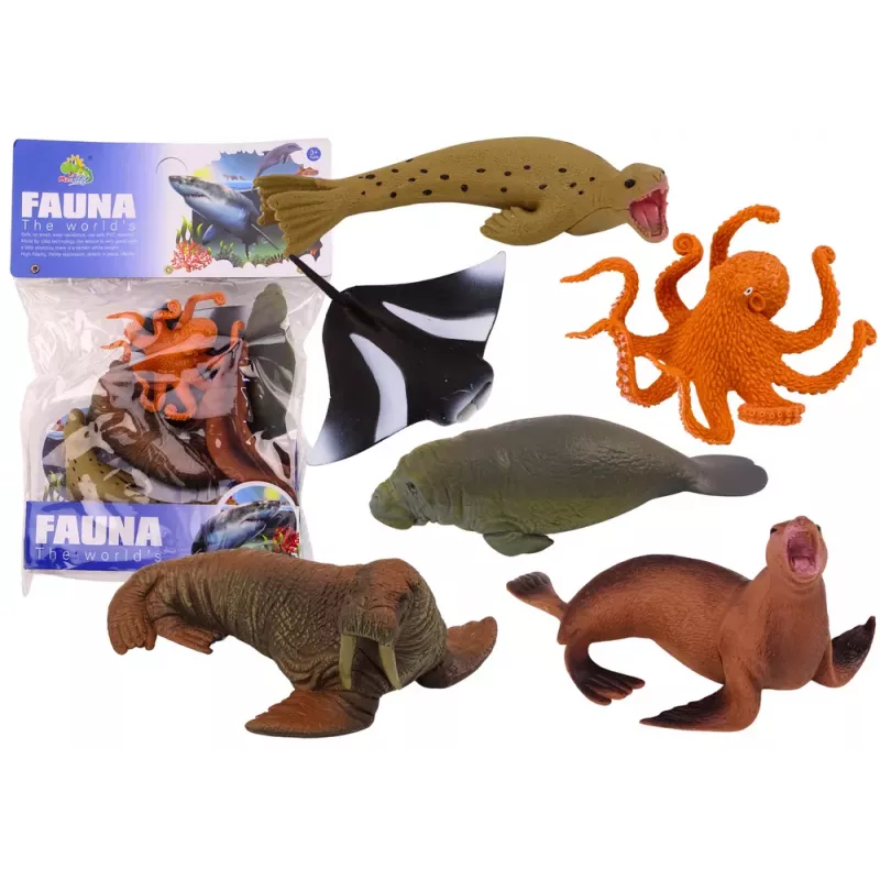 LEAN TOYS Jūras dzīvnieku figūriņu komplekts Valzirgs Ronis Astoņkājis 6 gab.