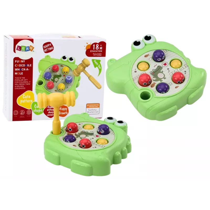 LEAN TOYS Arkādes spēle Wac A Mole Krokodils Zaļš Āmurs