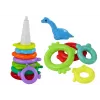 LEAN TOYS Žirafes piramīdas puzle 13 apļi Krāsaini 43cm x 18cm x 18cm