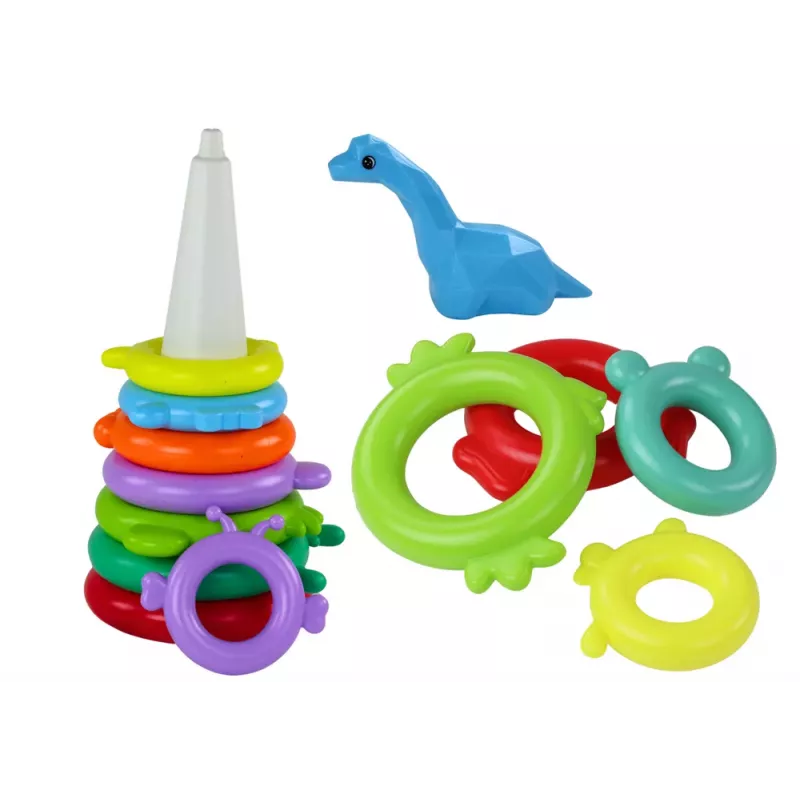 LEAN TOYS Žirafes piramīdas puzle 13 apļi Krāsaini 43cm x 18cm x 18cm