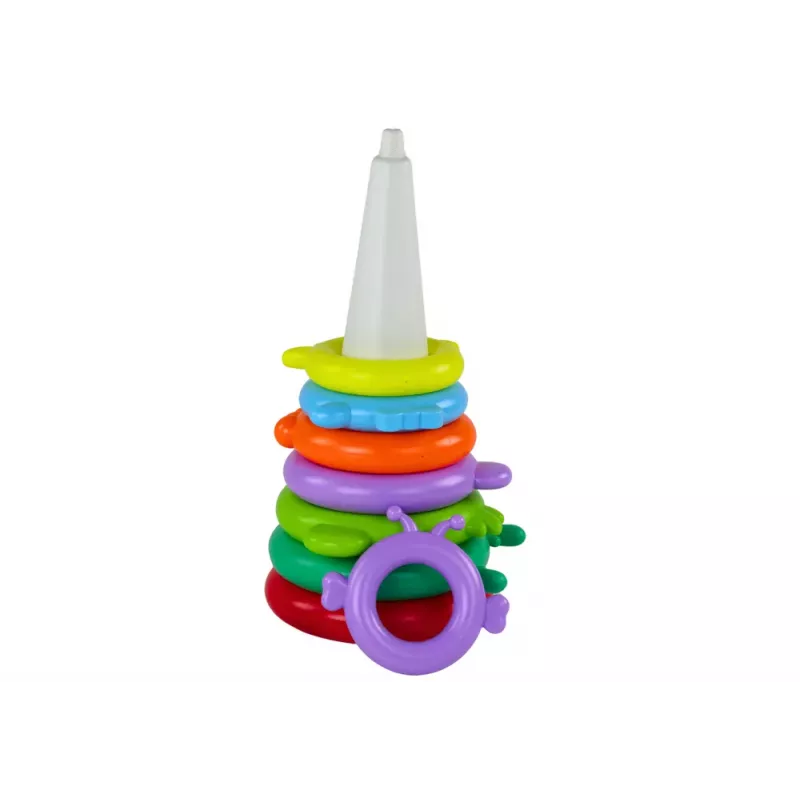 LEAN TOYS Žirafes piramīdas puzle 13 apļi Krāsaini 43cm x 18cm x 18cm