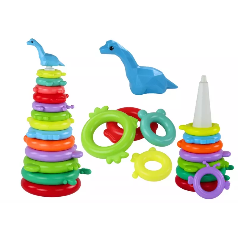 LEAN TOYS Žirafes piramīdas puzle 13 apļi Krāsaini 43cm x 18cm x 18cm