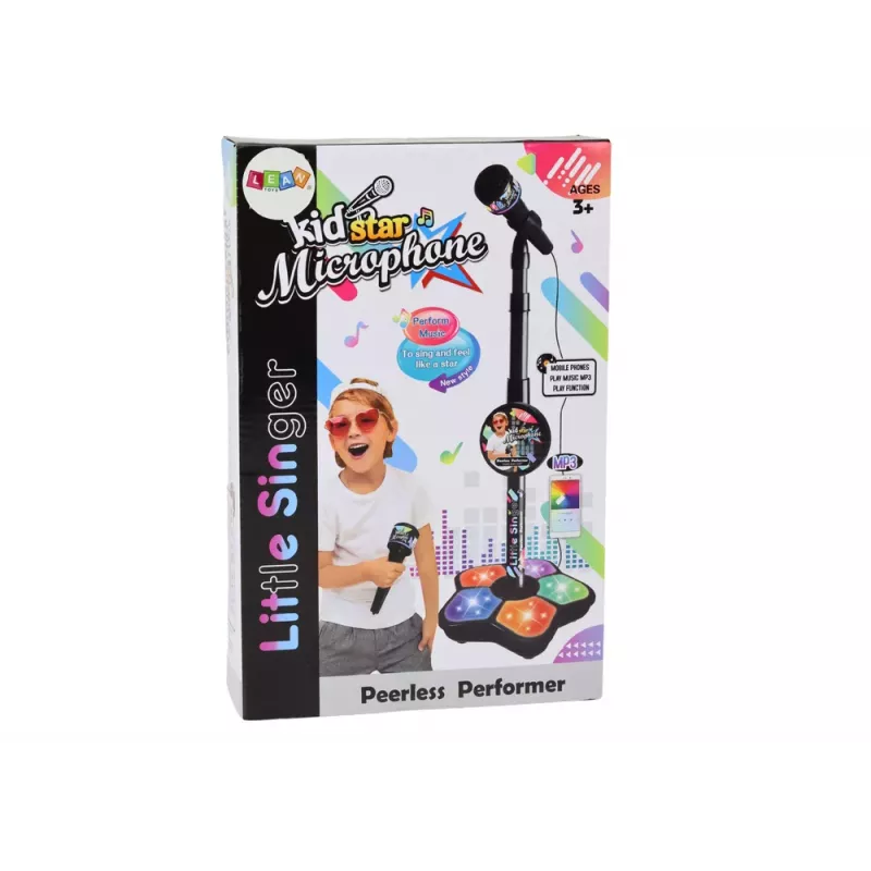 LEAN TOYS Mikrofons ar Statīvu Bērnu Karaoke, Regulējamas Gaismas, Melns