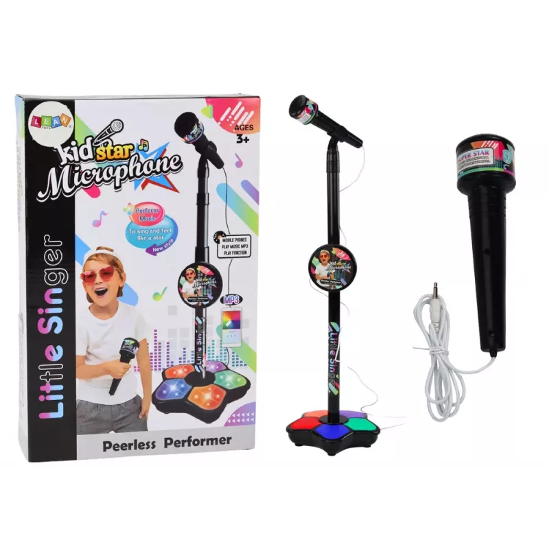 LEAN TOYS Mikrofons ar Statīvu Bērnu Karaoke, Regulējamas Gaismas, Melns