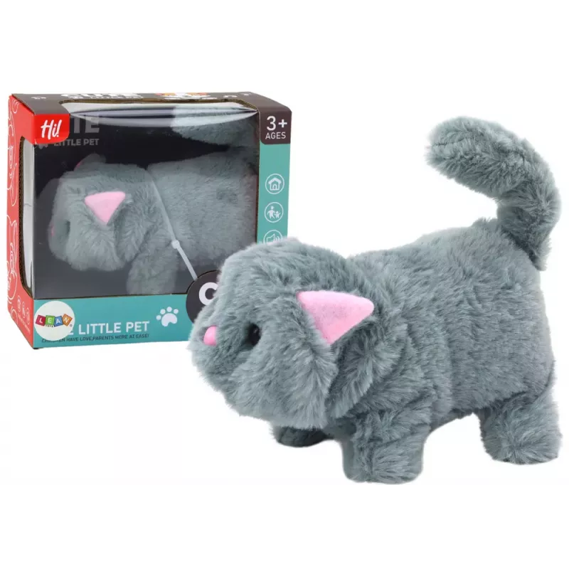 LEAN TOYS Plush Interactive Animal Kitten Walks and Meows Gray