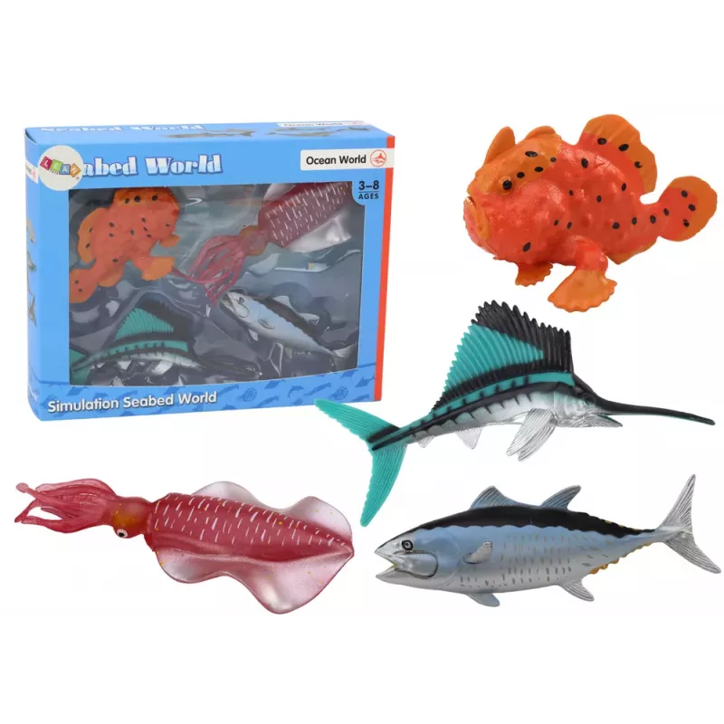 LEAN TOYS Figūru komplekts Jūras dzīvnieki Okeāna zivis Kalmārs 4 gab.