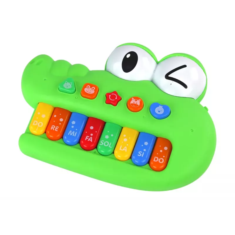 LEAN TOYS Izglītojošs muzikāls klavieru orgāns, Zaļš krokodils, Gaismas skaņas