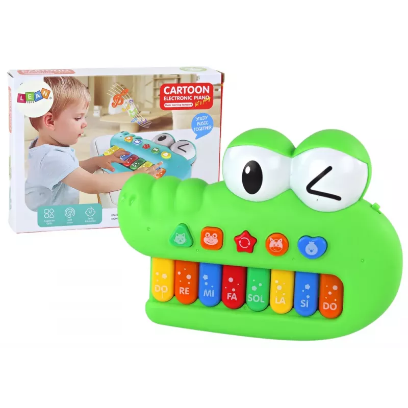 LEAN TOYS Izglītojošs muzikāls klavieru orgāns, Zaļš krokodils, Gaismas skaņas