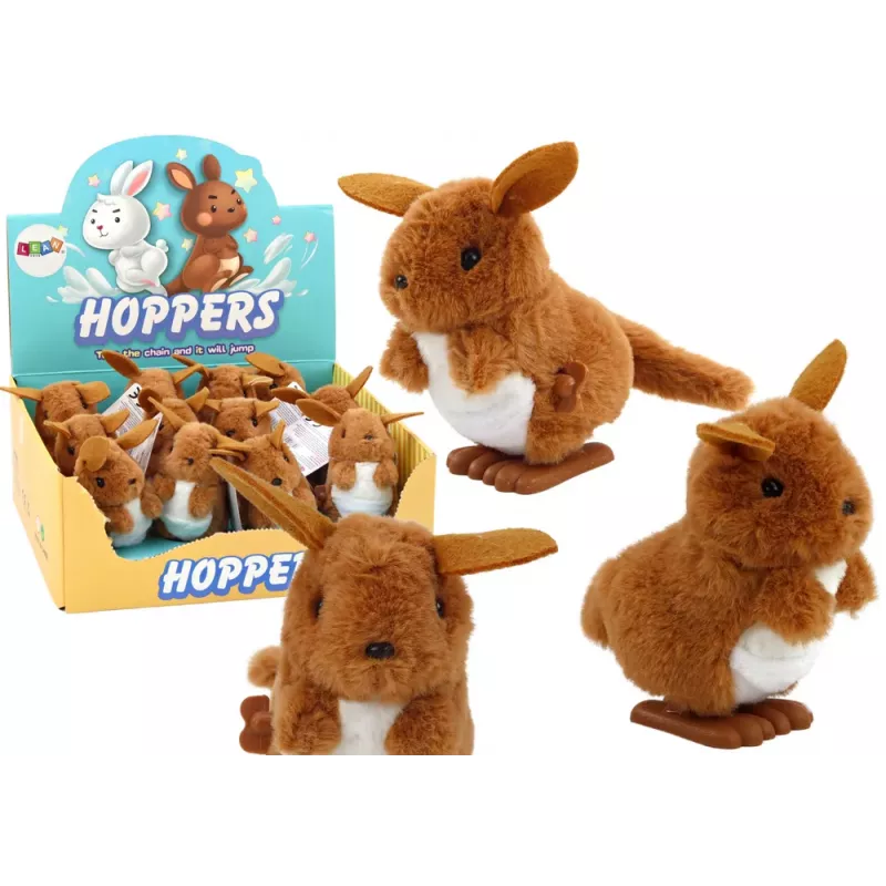 LEAN TOYS Lēcošais ķengurs ar atsperes mehānismu, mīkstā rotaļlieta, dekorācija, brūns