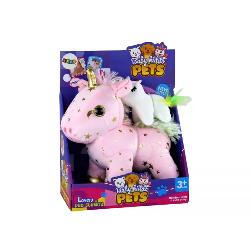 LEAN TOYS Unicorn Plush Sleeping Animal Lullaby Pink With Stars Set