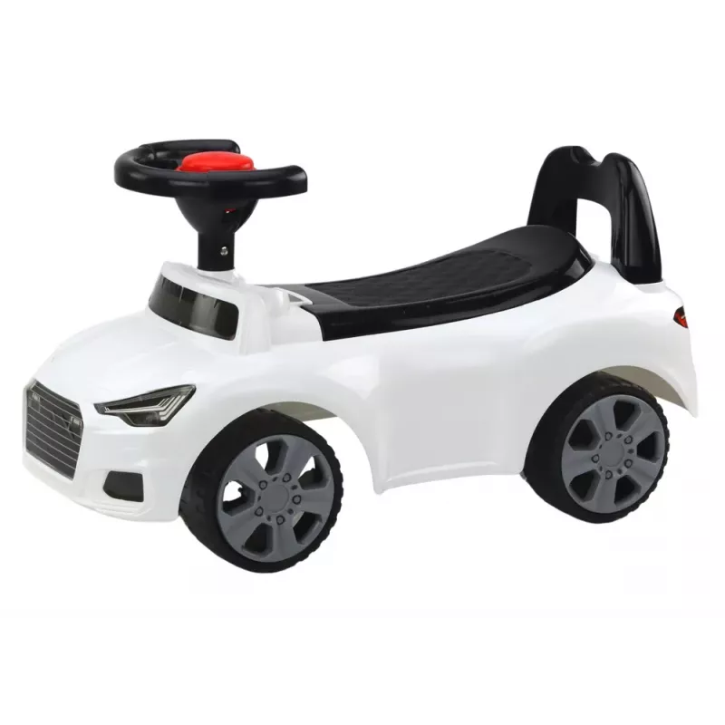 LEAN CARS Bērnu braucamrīks ar atzveltni QX-3396, taurīte, glabāšanas kaste, balts