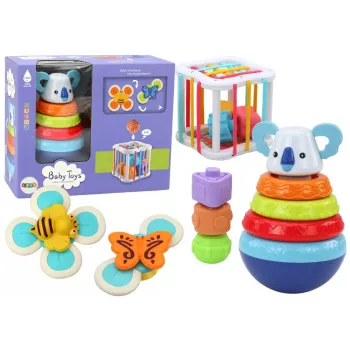 LEAN TOYS Maņu rotaļlietu komplekts Koala tornis Izglītojoši kubu vērpēji