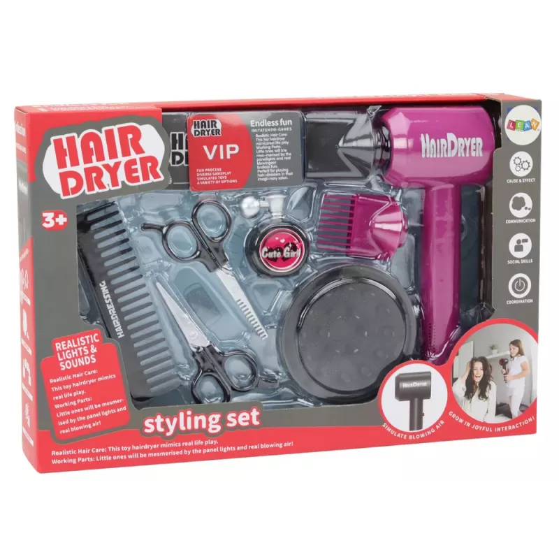LEAN TOYS Friziera komplekts Skaistumkopšanas salons Frizieris Fēns 10 daļas