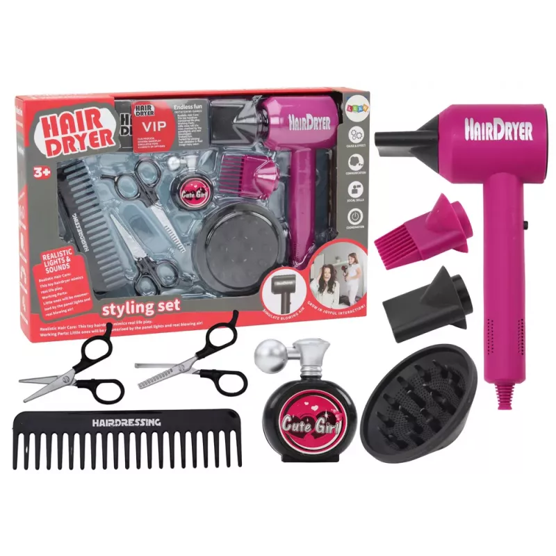 LEAN TOYS Friziera komplekts Skaistumkopšanas salons Frizieris Fēns 10 daļas