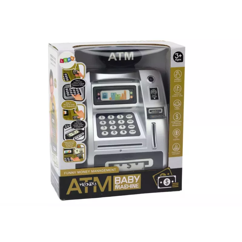 LEAN TOYS ATM Krājkasīte Bērniem Mācībām Taupīt Sudraba Melna
