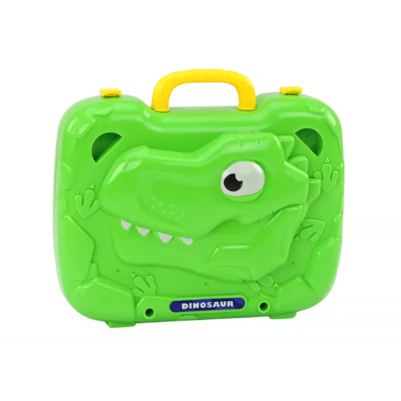 LEAN TOYS DIY komplekts koferī ar galdu, puzles bloki, dinozaurs, skrūvgriezis, 249 gab.