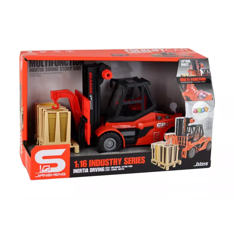 LEAN TOYS Sarkanais autoiekrāvējs 1:16 ar kustīgām dakšām, skaņām un gaismām