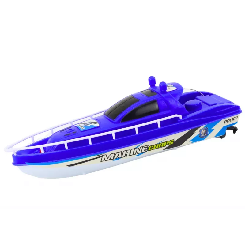 LEAN TOYS Remote Controlled Police Boat RC Blue 27MHz