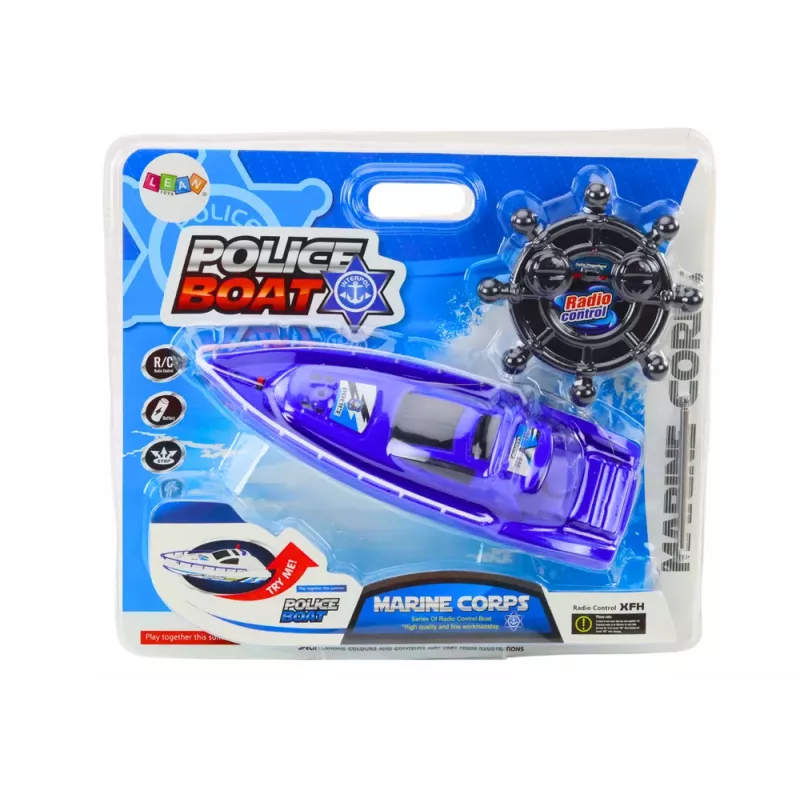 LEAN TOYS Remote Controlled Police Boat RC Blue 27MHz
