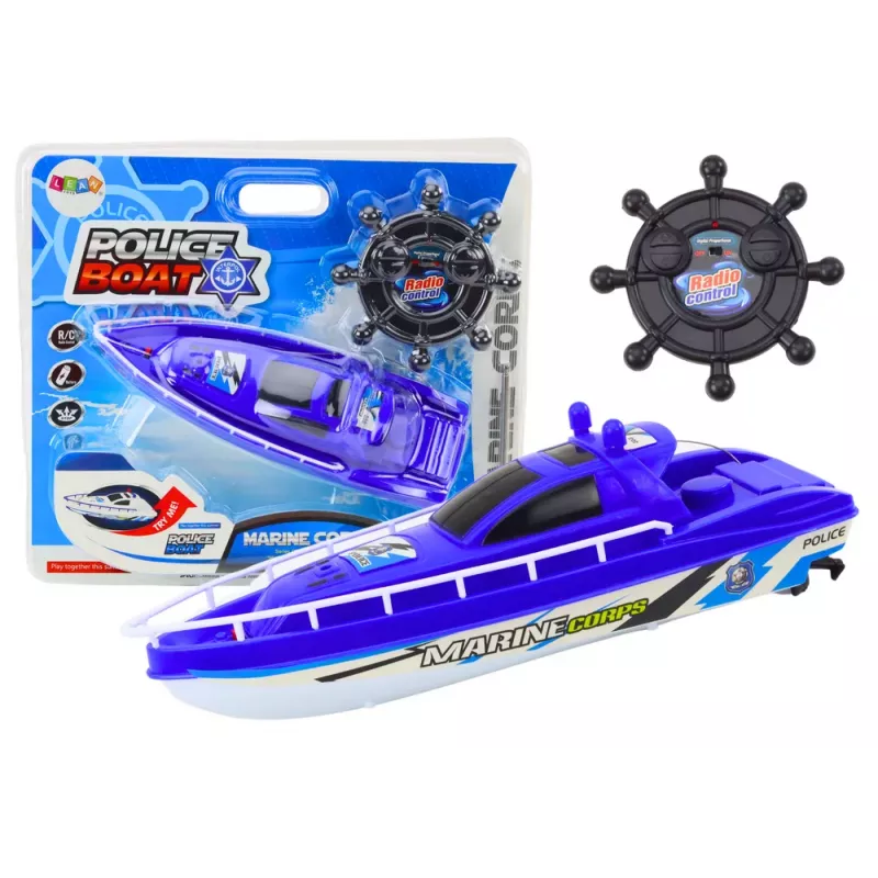 LEAN TOYS Remote Controlled Police Boat RC Blue 27MHz