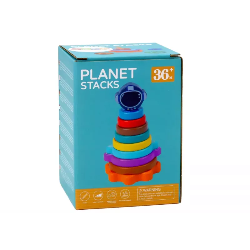 LEAN TOYS Pyramid Sorter Wooden Pyramid Puzzle Planets Space 10 Pieces