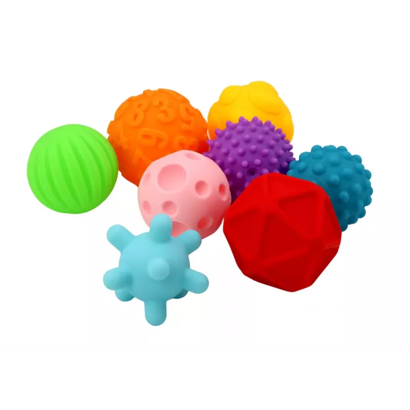 LEAN TOYS Sensorisko bumbiņu komplekts ar dažādām tekstūrām, 8 krāsainas bumbiņas