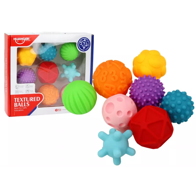 LEAN TOYS Sensorisko bumbiņu komplekts ar dažādām tekstūrām, 8 krāsainas bumbiņas