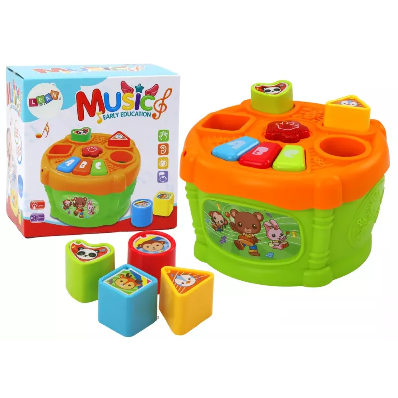 LEAN TOYS Interaktīvā izglītojošā bungas ar formām Zaļa un Oranža