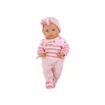 LEAN TOYS Baby Doll with Striped Sweater, Hat, Scarf, Pink